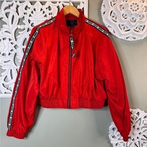 IRIS Los Angeles Savage Read Crop Zip Jacket Windbreaker Red Streetwear XL